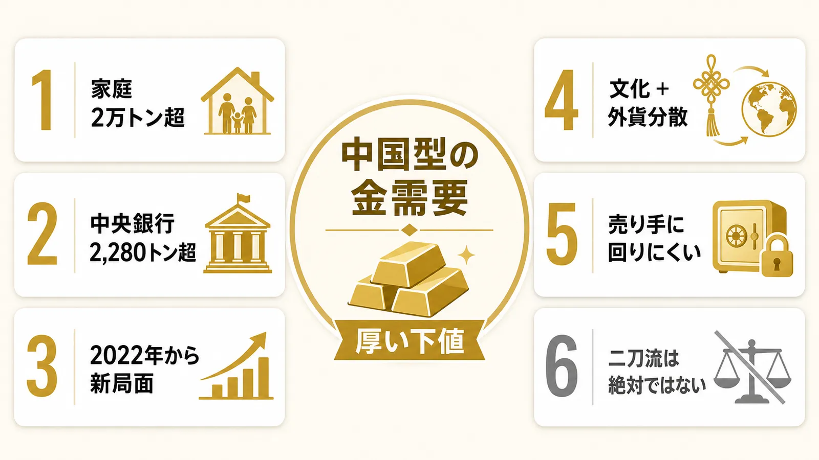 中国型の金需要を6つの要点で整理したまとめ図解