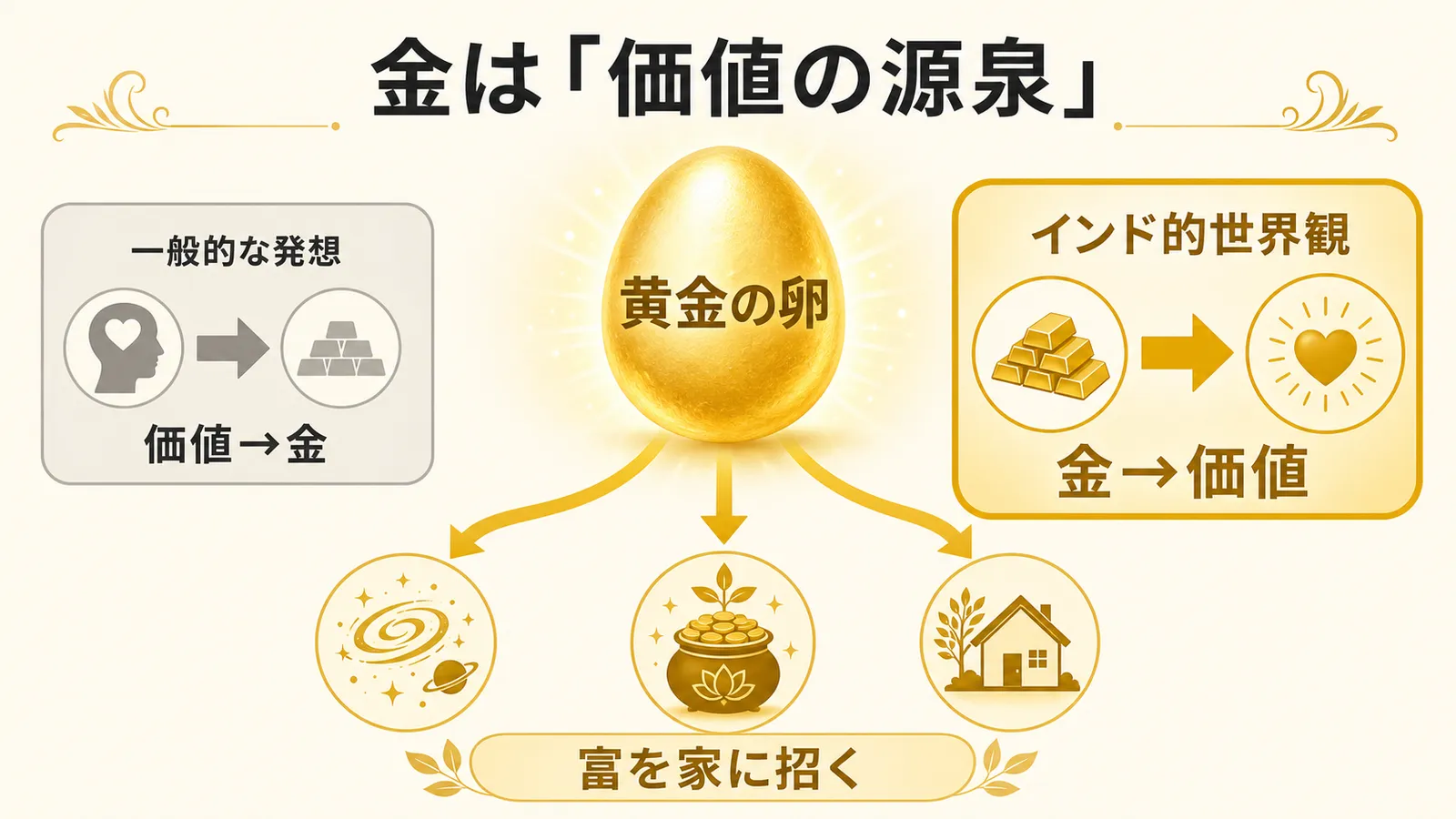 金を価値の源泉と考えるインド的世界観の図解