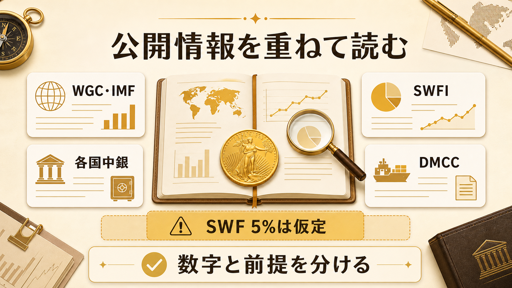 中東の金需要記事で参照した公開統計と仮定の扱いを示す図解