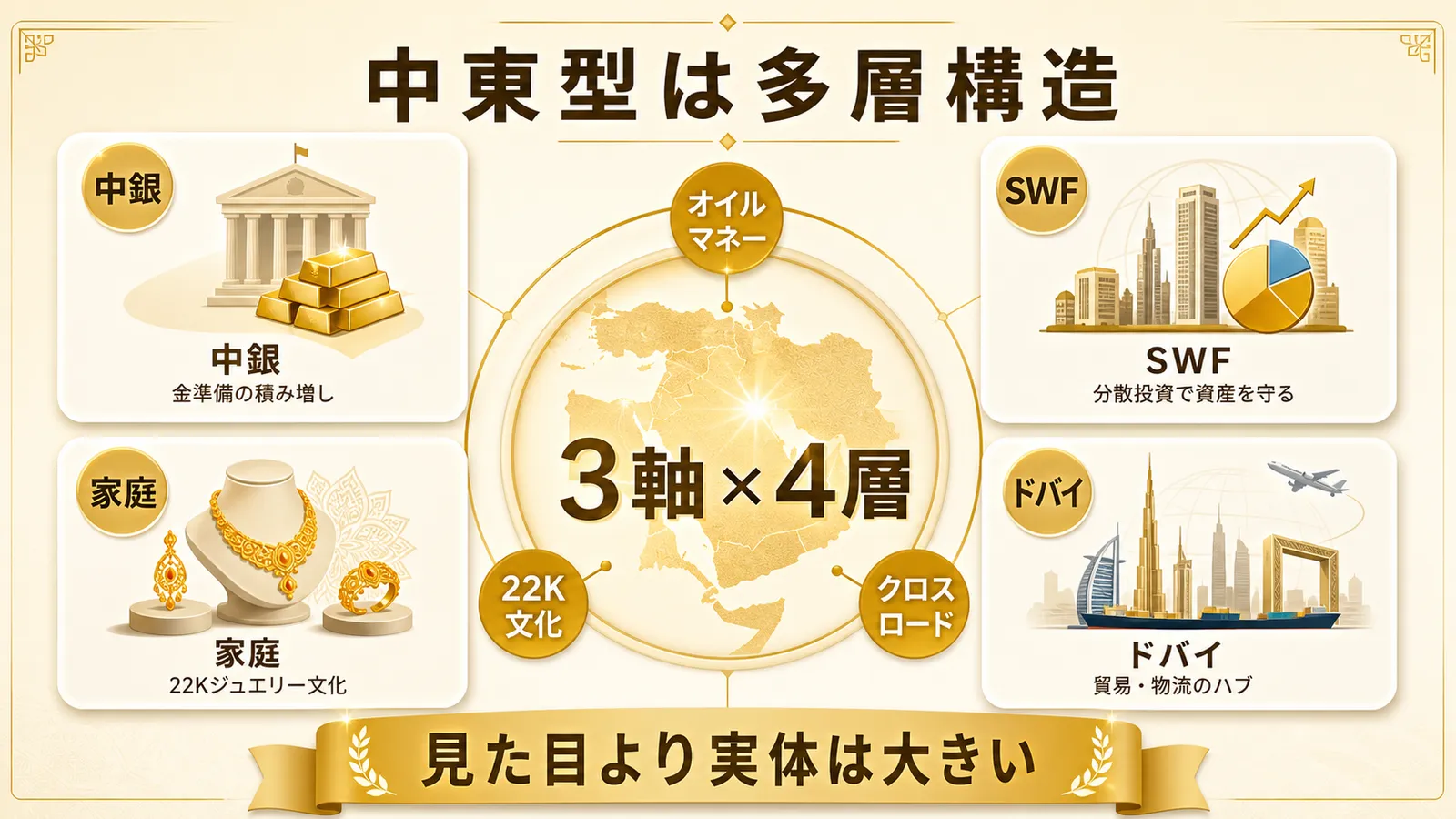中東型構造を3軸と4層でまとめる図解