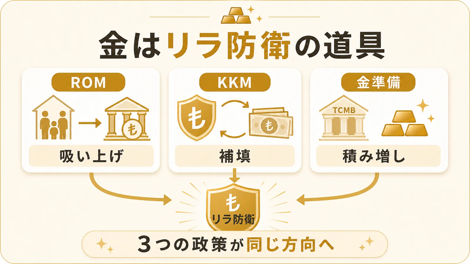 ROM・KKM・金準備の3政策がリラ防衛に向かうまとめ図解