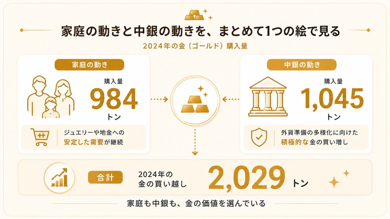 家庭の動きと中銀の動きを、まとめて1つの絵で見る図解