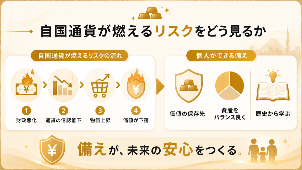 自国通貨が燃えるリスクと個人ができる備えの図解